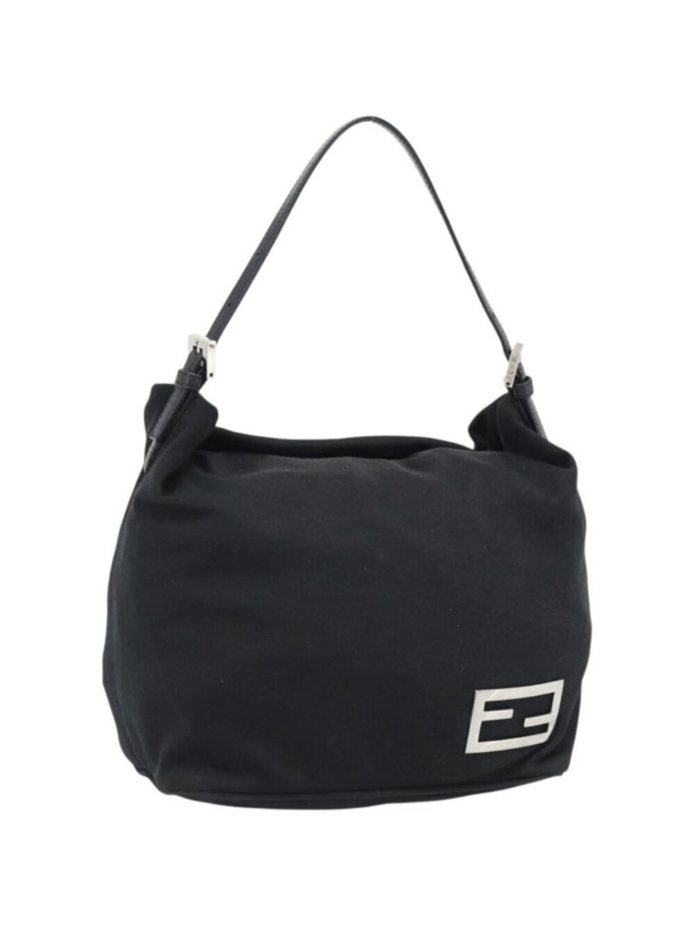 FENDI Shoulder Bag Cotton Jersey Black Silver